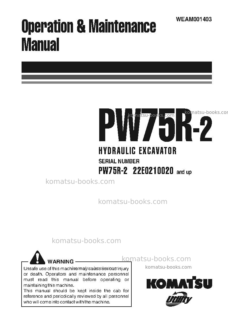 Komatsu pw75r-2ita Operation manual cover Komatsu pw75r-2ita Operation manual cover