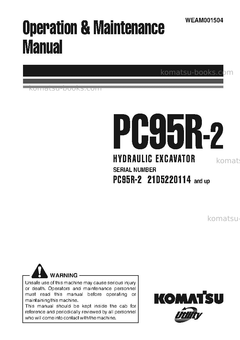 Komatsu pc95r-2ita Operation manual cover