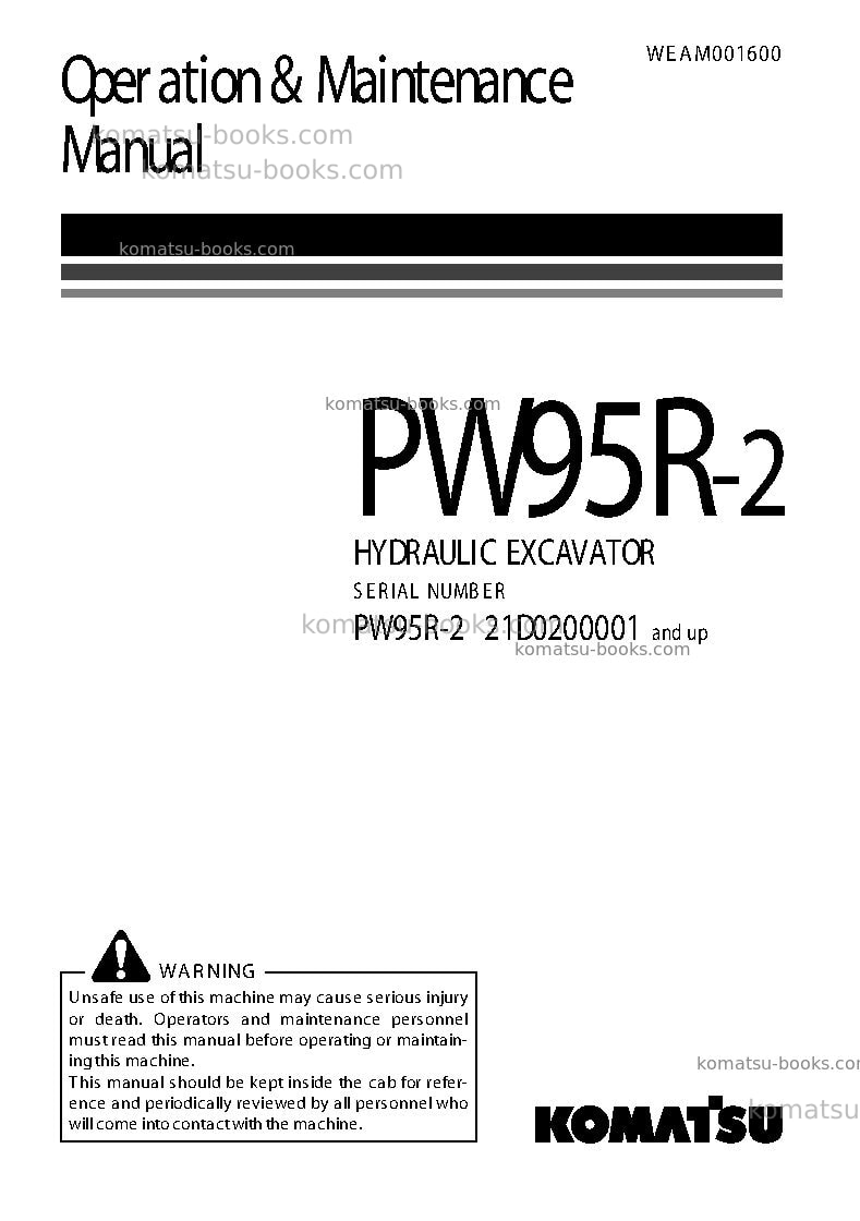 Komatsu pw95r-2ita Operation manual cover Komatsu pw95r-2ita Operation manual cover