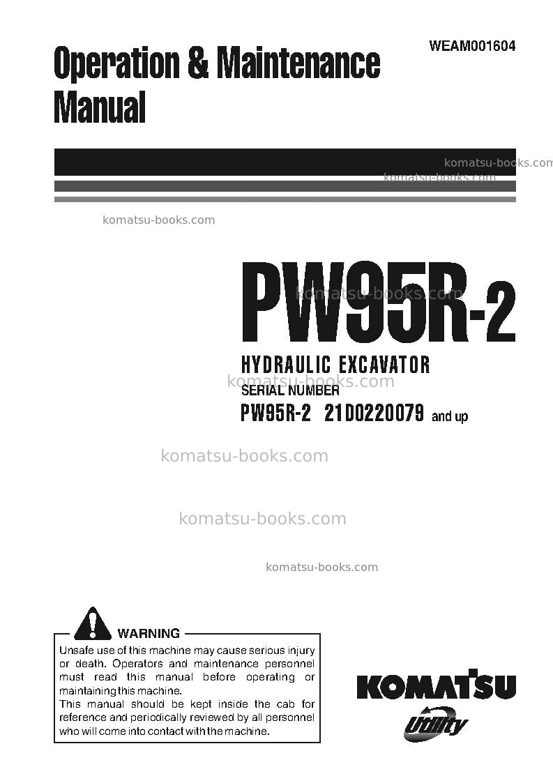 Komatsu pw95r-2ita Operation manual cover Komatsu pw95r-2ita Operation manual cover
