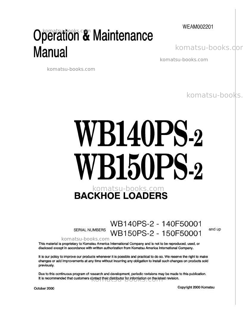Komatsu wb140ps-2ita Operation manual cover