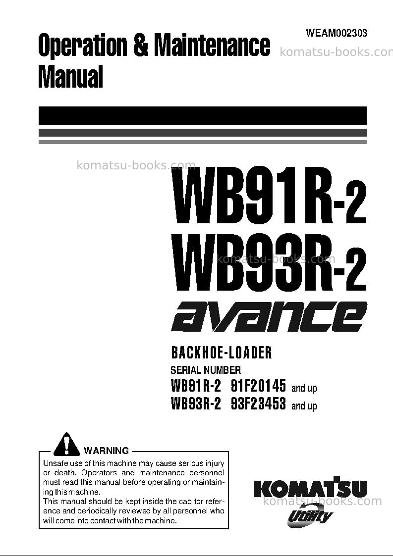 Komatsu wb93r-2ita Operation manual cover
