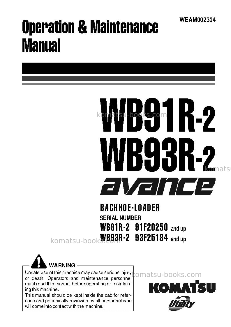 Komatsu wb91r-2ita Operation manual cover Komatsu wb91r-2ita Operation manual cover