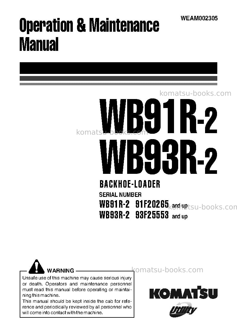 Komatsu wb93r-2ita Operation manual cover Komatsu wb93r-2ita Operation manual cover