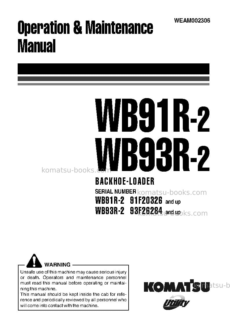 Komatsu wb91r-2ita Operation manual cover Komatsu wb91r-2ita Operation manual cover