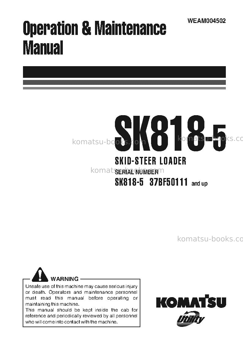 Komatsu sk818-5ita Operation manual cover