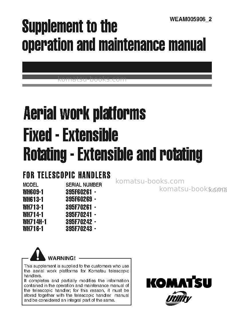 Komatsu wh714-1ita Operation manual cover Komatsu wh714-1ita Operation manual cover