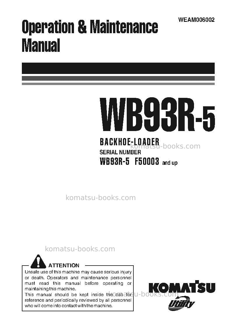 Komatsu wb93r-5ita Operation manual cover
