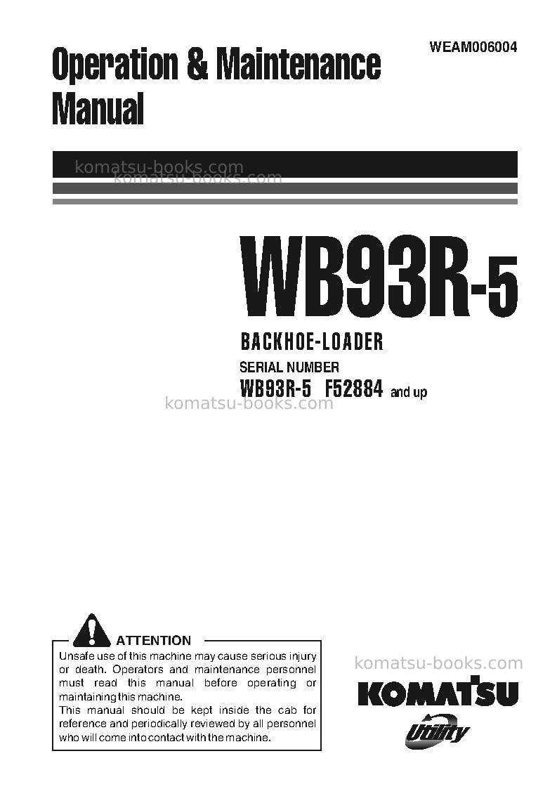 Komatsu wb93r-5ita Operation manual cover Komatsu wb93r-5ita Operation manual cover