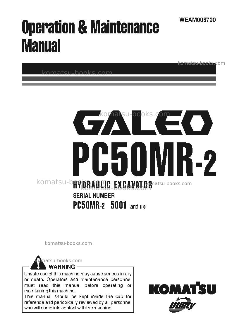 Komatsu pc50mr-2ita Operation manual cover