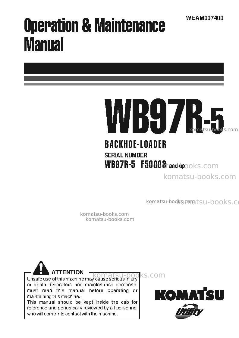 Komatsu wb97r-5ita Operation manual cover