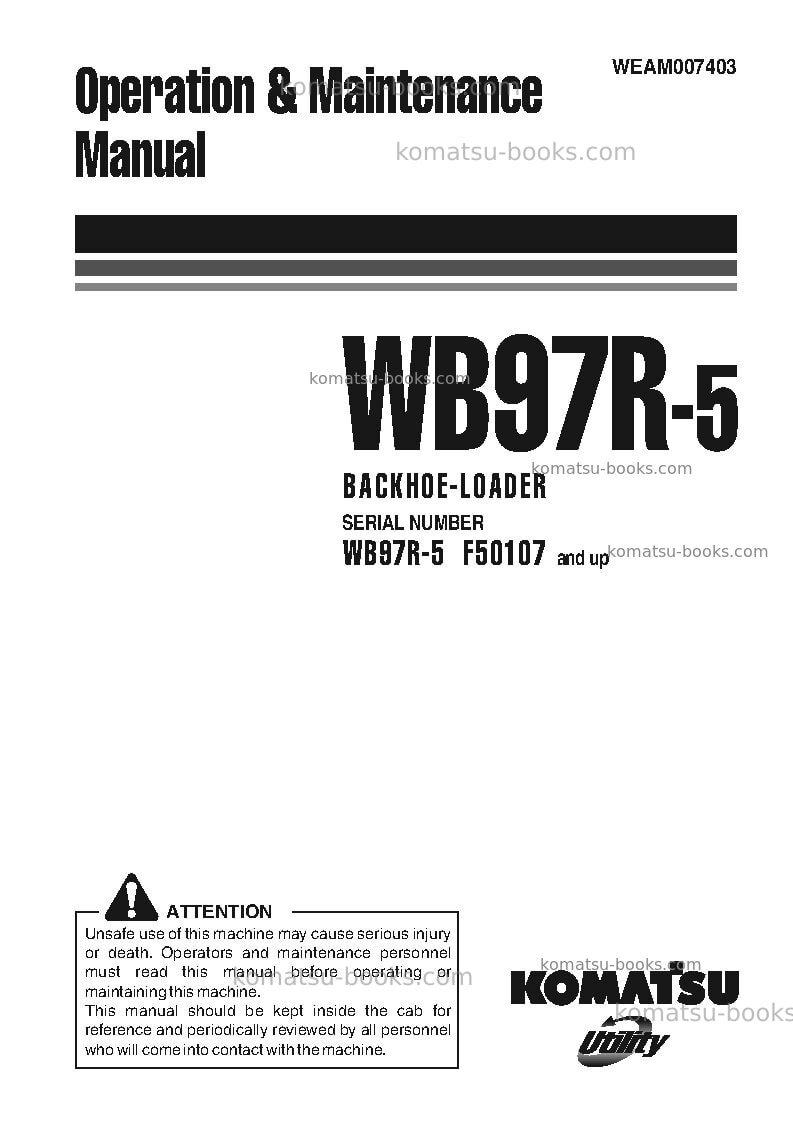 Komatsu wb97r-5ita Operation manual cover Komatsu wb97r-5ita Operation manual cover