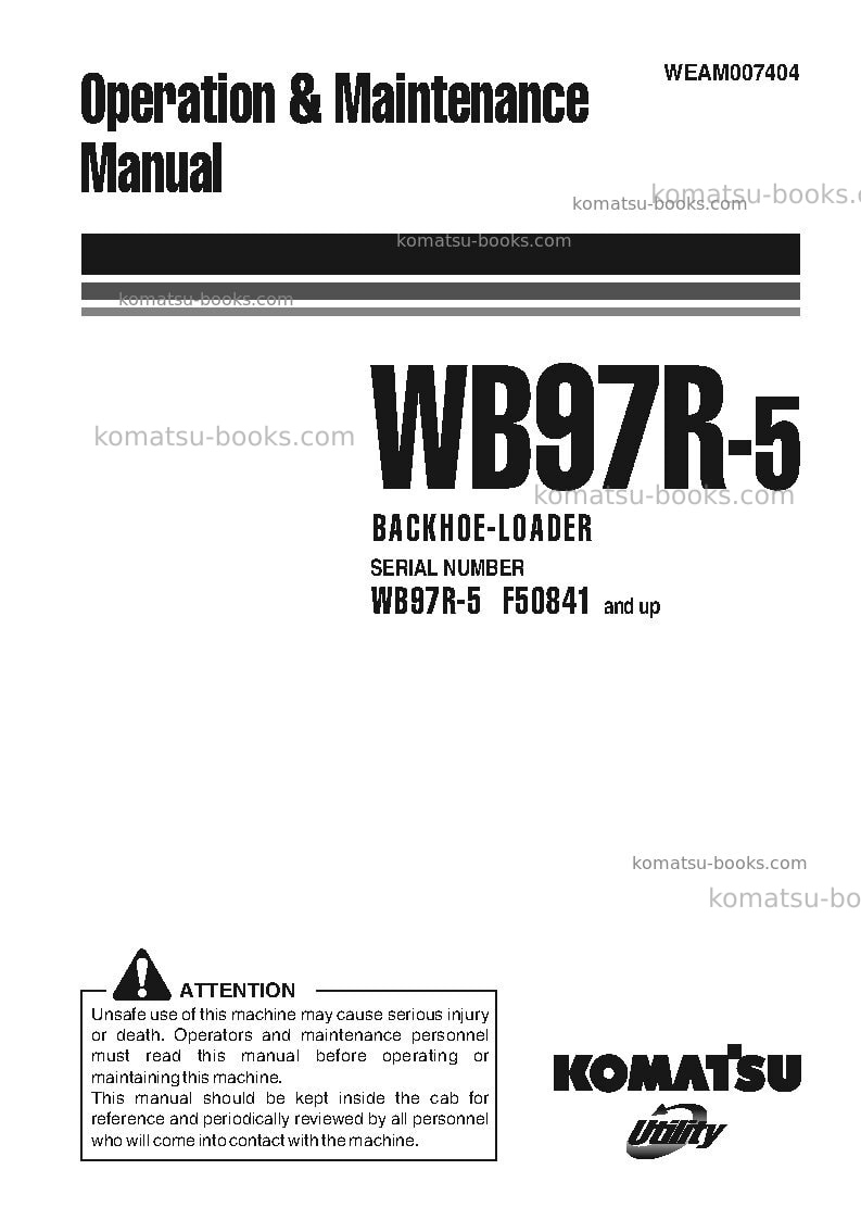 Komatsu wb97r-5ita Operation manual cover Komatsu wb97r-5ita Operation manual cover
