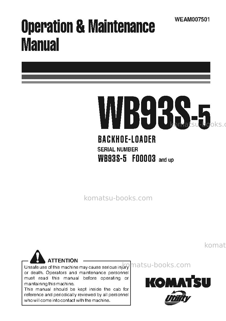 Komatsu wb93s-5ita Operation manual cover Komatsu wb93s-5ita Operation manual cover