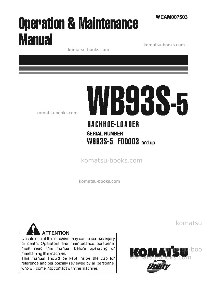 Komatsu wb93s-5ita Operation manual cover Komatsu wb93s-5ita Operation manual cover