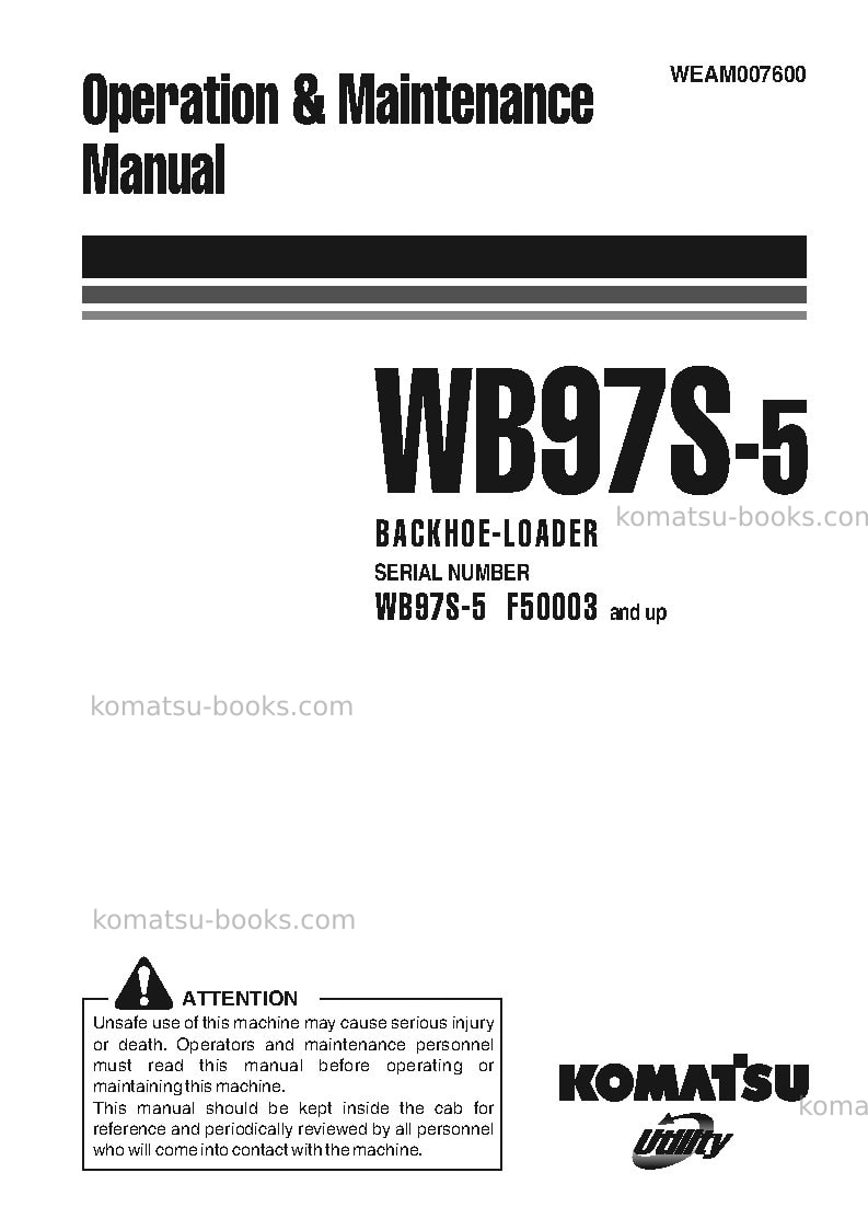 Komatsu wb97s-5ita Operation manual cover Komatsu wb97s-5ita Operation manual cover
