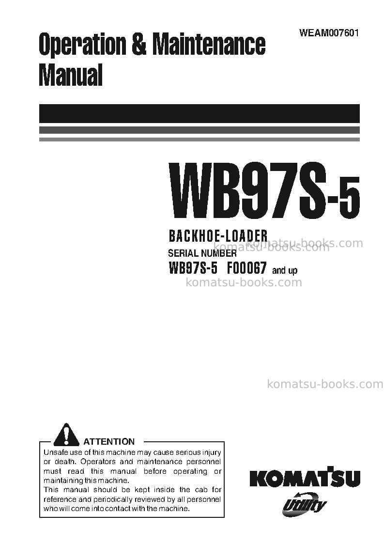 Komatsu wb97s-5ita Operation manual cover Komatsu wb97s-5ita Operation manual cover