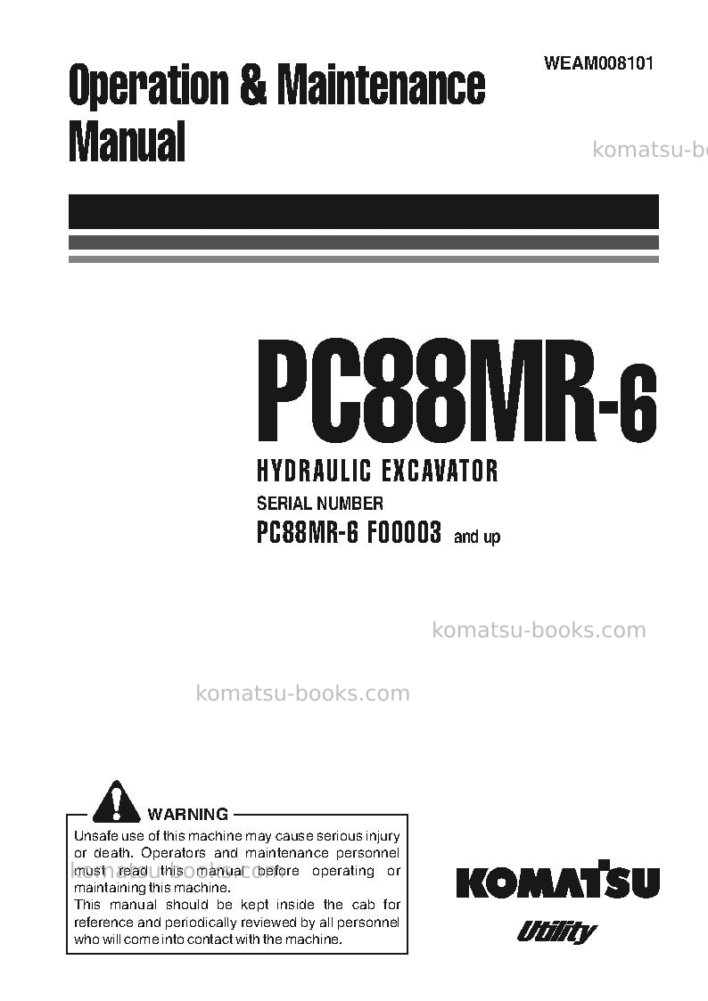 Komatsu pc88mr-6ita Operation manual cover Komatsu pc88mr-6ita Operation manual cover