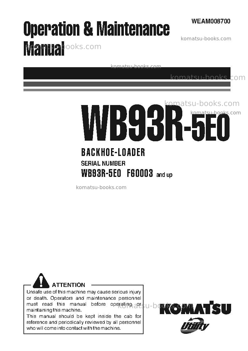 Komatsu wb93r-5ita-tier 3 Operation manual cover Komatsu wb93r-5ita-tier 3 Operation manual cover