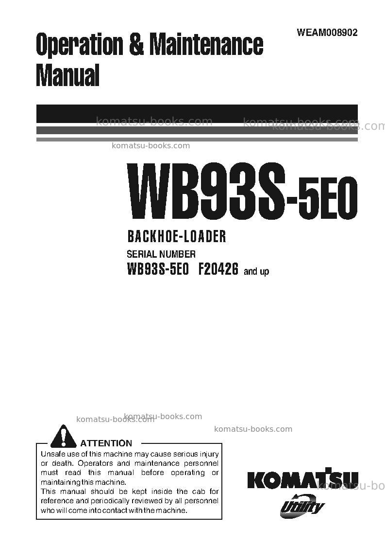 Komatsu wb93s-5ita-tier 3 Operation manual cover