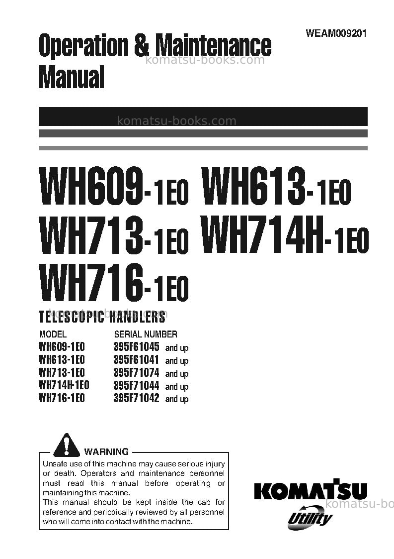 Komatsu wh609-1ita-tier 3 Operation manual cover Komatsu wh609-1ita-tier 3 Operation manual cover