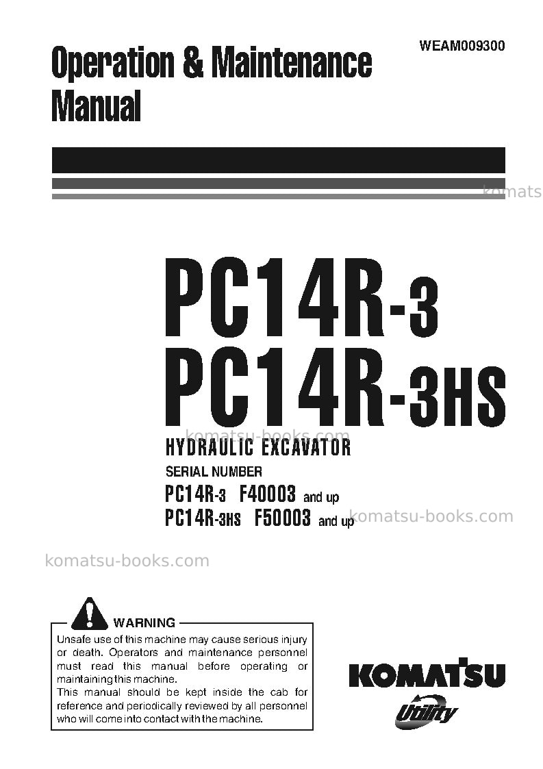 Komatsu pc14r-3ita Operation manual cover