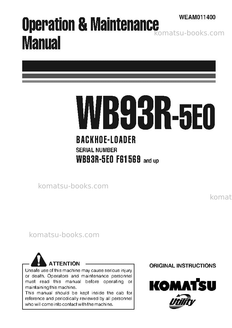 Komatsu wb93r-5ita-tier 3 Operation manual cover Komatsu wb93r-5ita-tier 3 Operation manual cover
