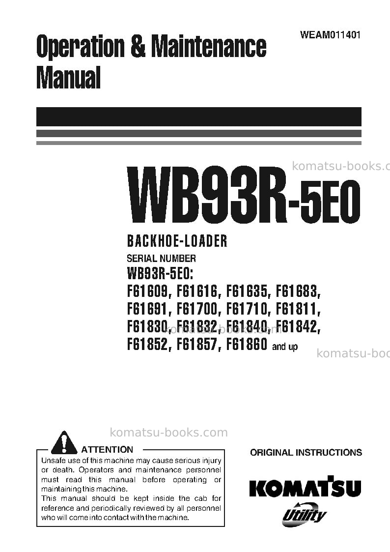 Komatsu wb93r-5ita-tier 3 Operation manual cover Komatsu wb93r-5ita-tier 3 Operation manual cover