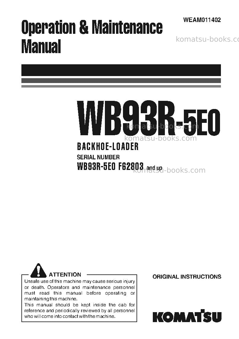 Komatsu wb93r-5ita-tier 3 Operation manual cover