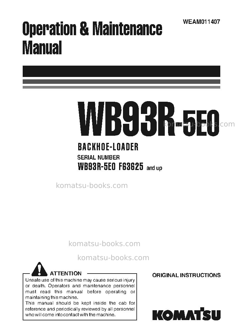 Komatsu wb93r-5ita-tier 3 Operation manual cover Komatsu wb93r-5ita-tier 3 Operation manual cover