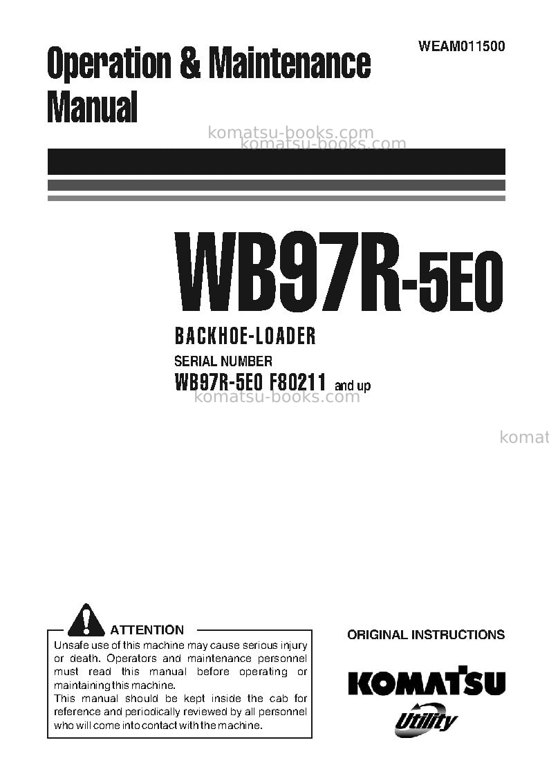 Komatsu wb97r-5ita-tier 3 Operation manual cover Komatsu wb97r-5ita-tier 3 Operation manual cover