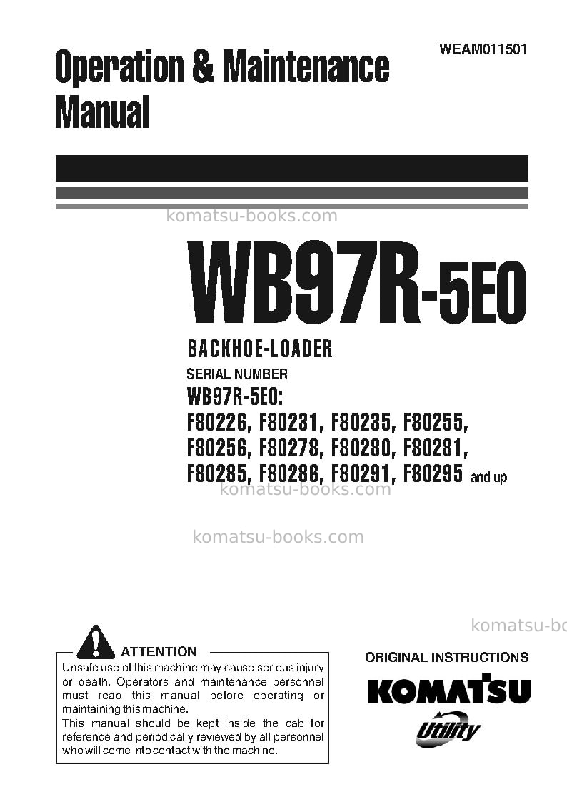 Komatsu wb97r-5ita-tier 3 Operation manual cover Komatsu wb97r-5ita-tier 3 Operation manual cover
