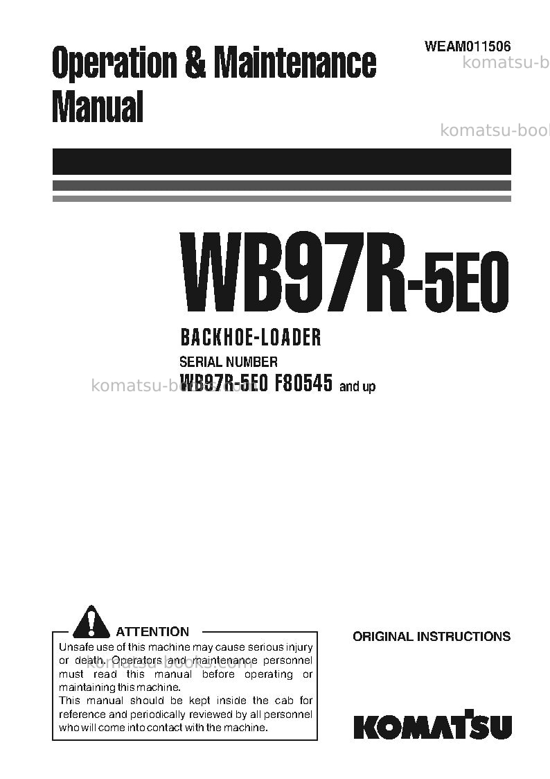 Komatsu wb97r-5ita-tier 3 Operation manual cover Komatsu wb97r-5ita-tier 3 Operation manual cover