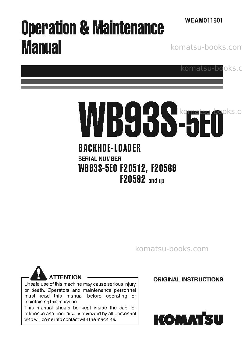 Komatsu wb93s-5ita-tier 3 Operation manual cover Komatsu wb93s-5ita-tier 3 Operation manual cover