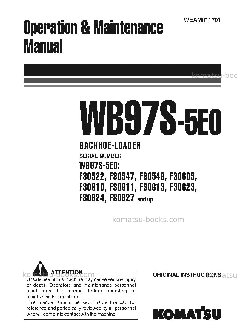 Komatsu wb97s-5ita-tier 3 Operation manual cover Komatsu wb97s-5ita-tier 3 Operation manual cover