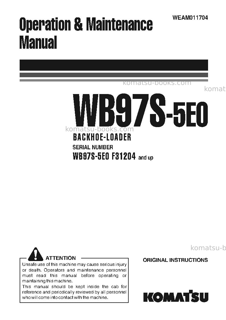 Komatsu wb97s-5ita-tier 3 Operation manual cover Komatsu wb97s-5ita-tier 3 Operation manual cover