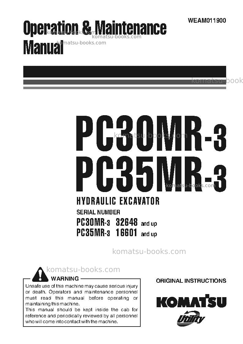 Komatsu pc30mr-3jpn-for cab Operation manual cover Komatsu pc30mr-3jpn-for cab Operation manual cover