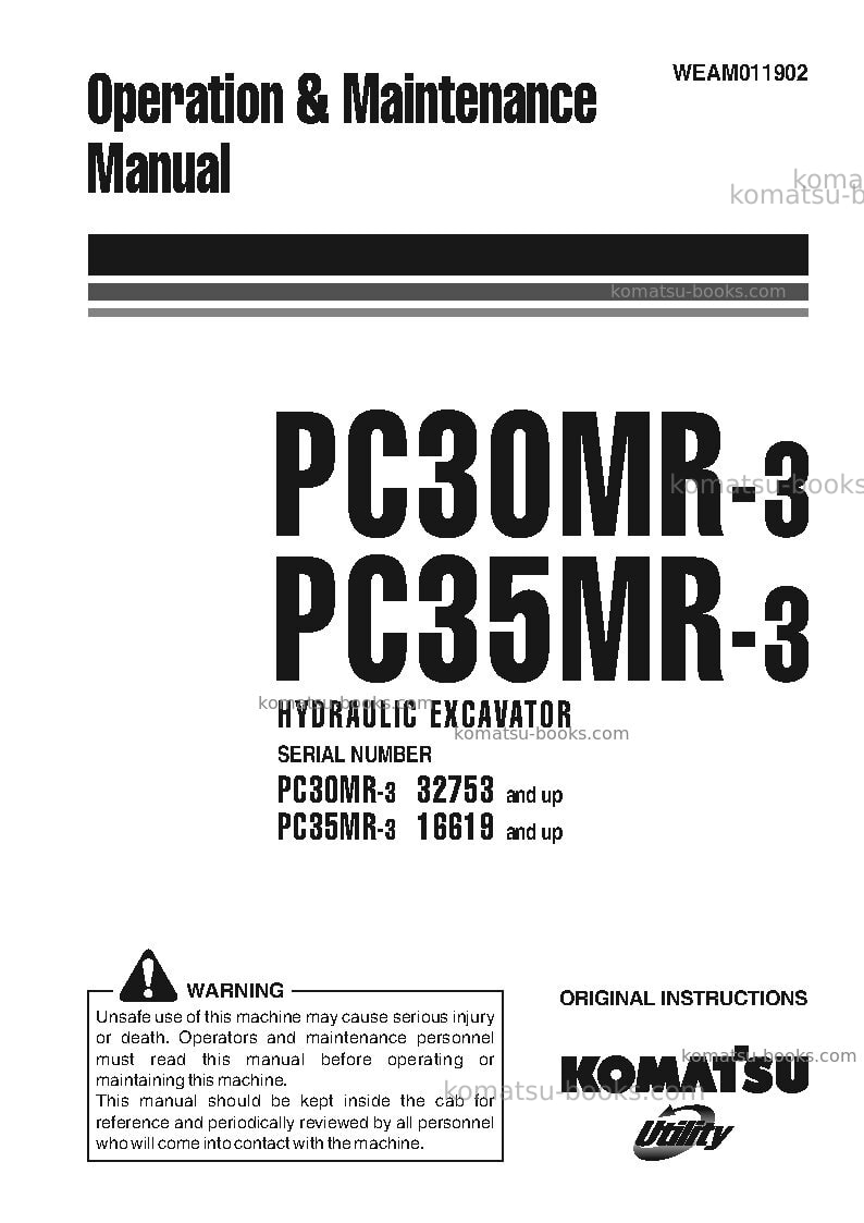 Komatsu pc30mr-3jpn-for cab Operation manual cover Komatsu pc30mr-3jpn-for cab Operation manual cover