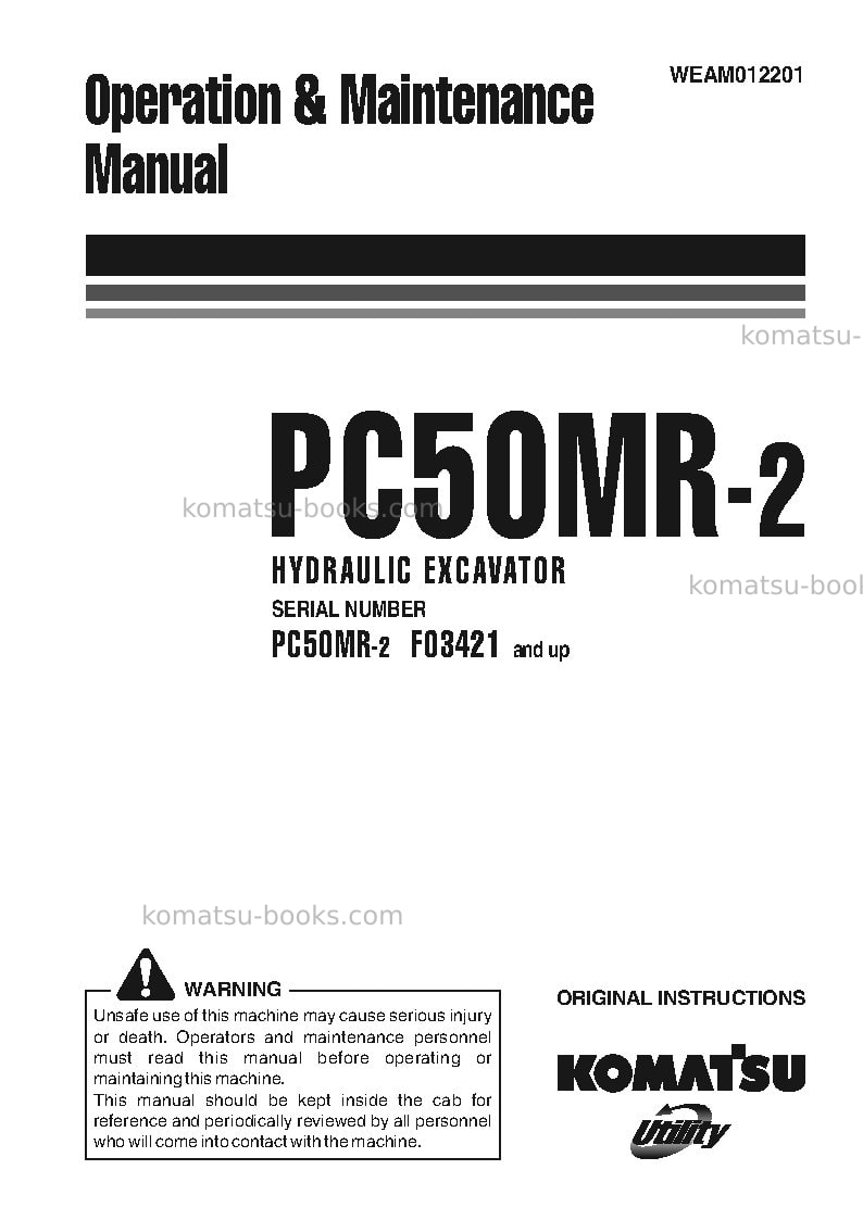 Komatsu pc50mr-2ita Operation manual cover