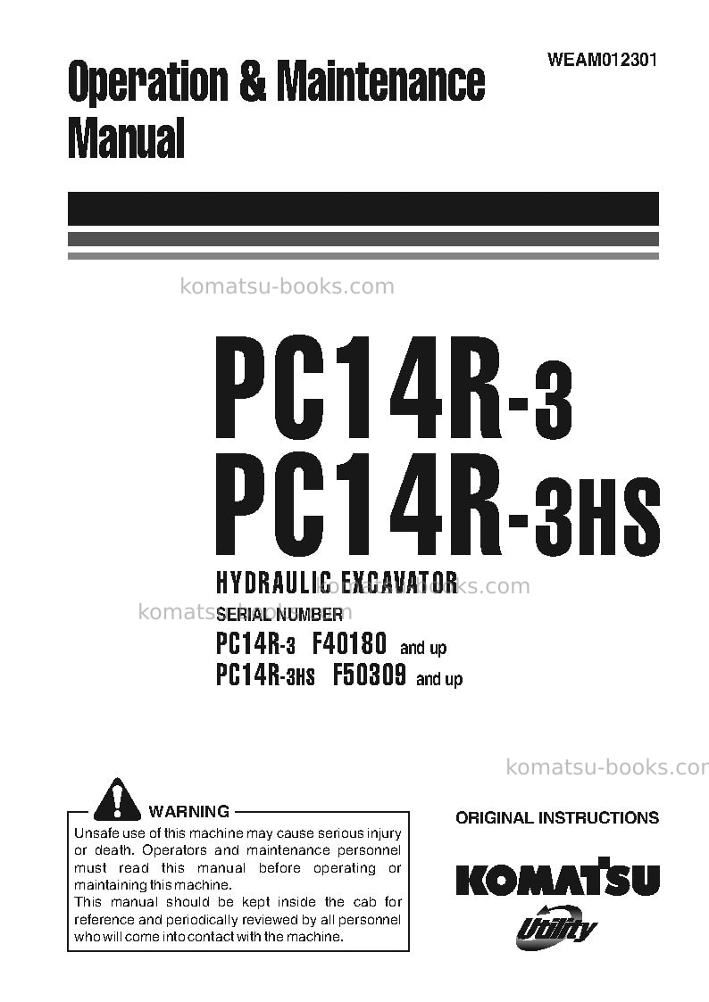 Komatsu pc14r-3ita Operation manual cover