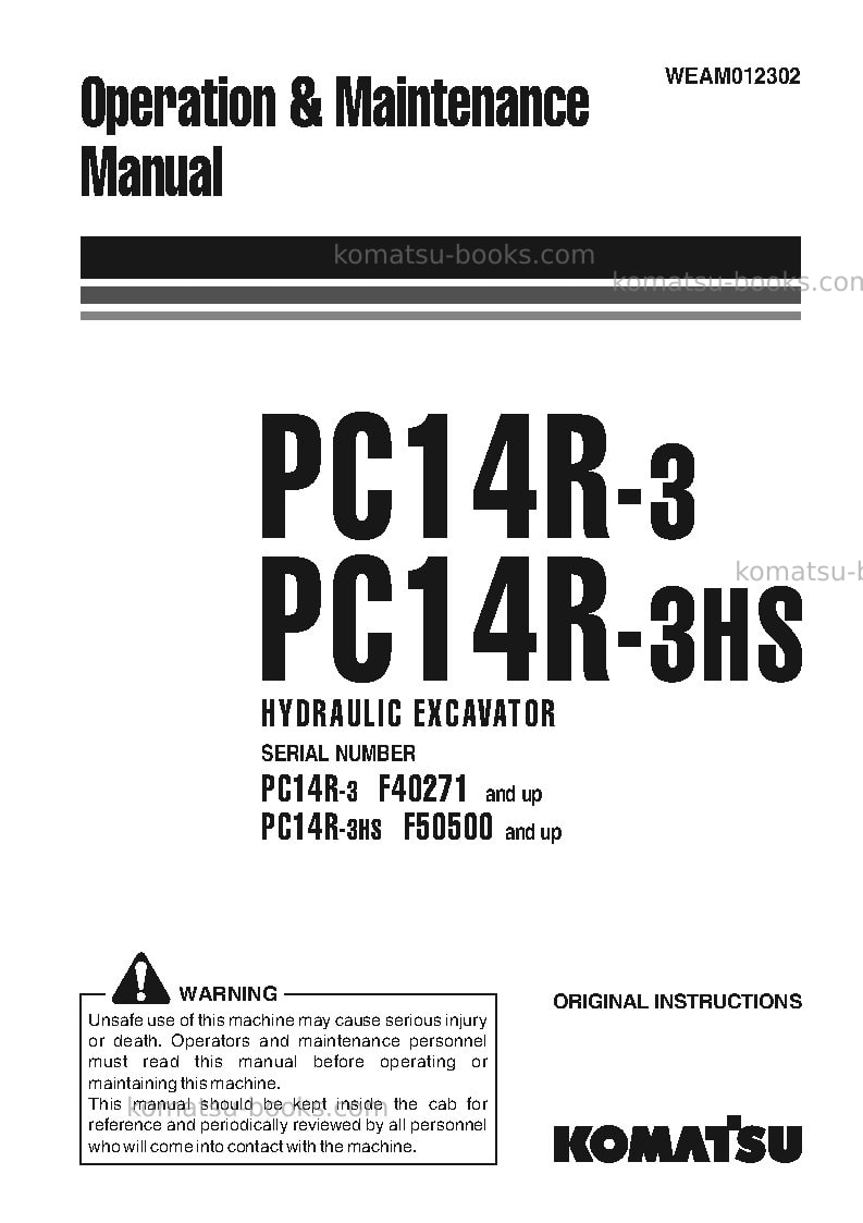 Komatsu pc14r-3ita Operation manual cover