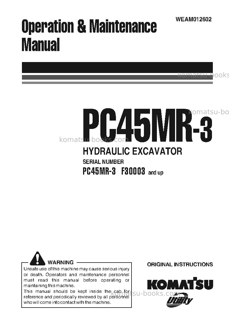 Komatsu pc45mr-3ita Operation manual cover