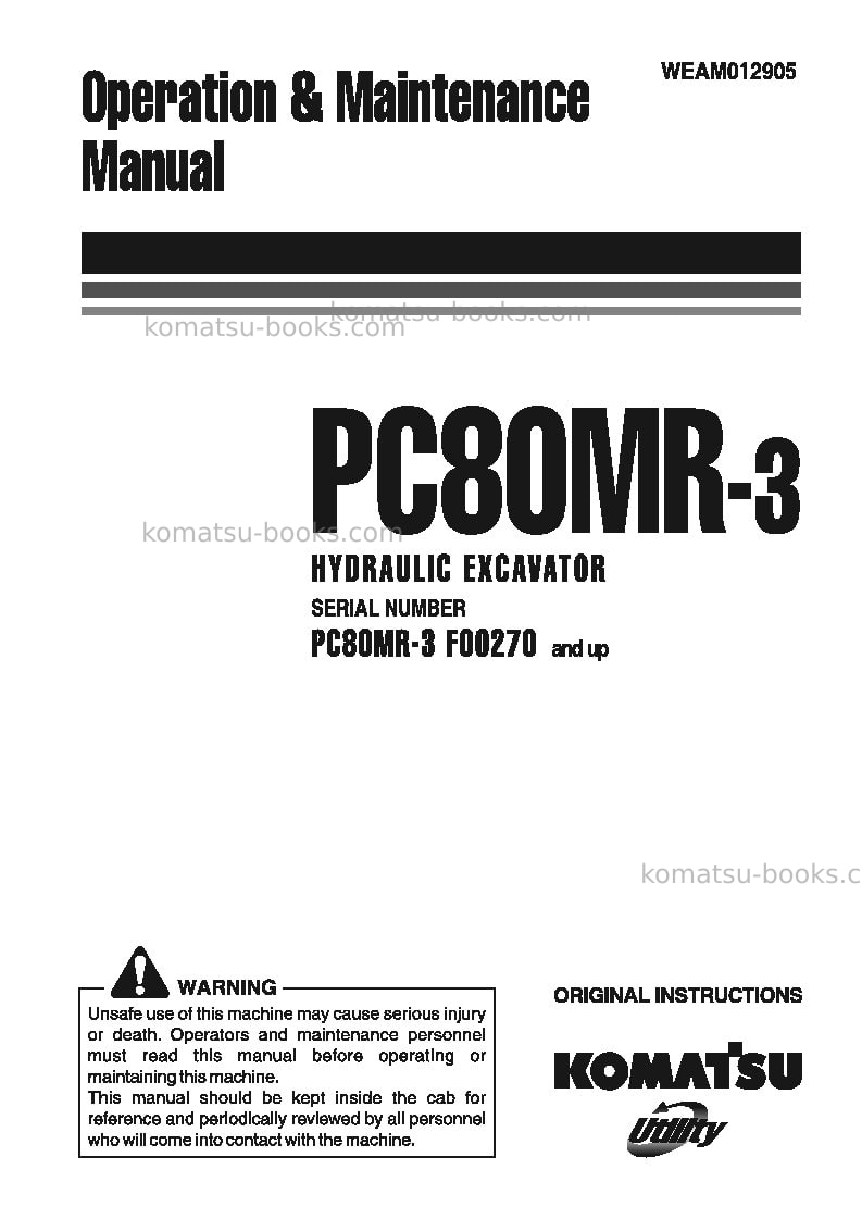 Komatsu pc80mr-3ita Operation manual cover Komatsu pc80mr-3ita Operation manual cover