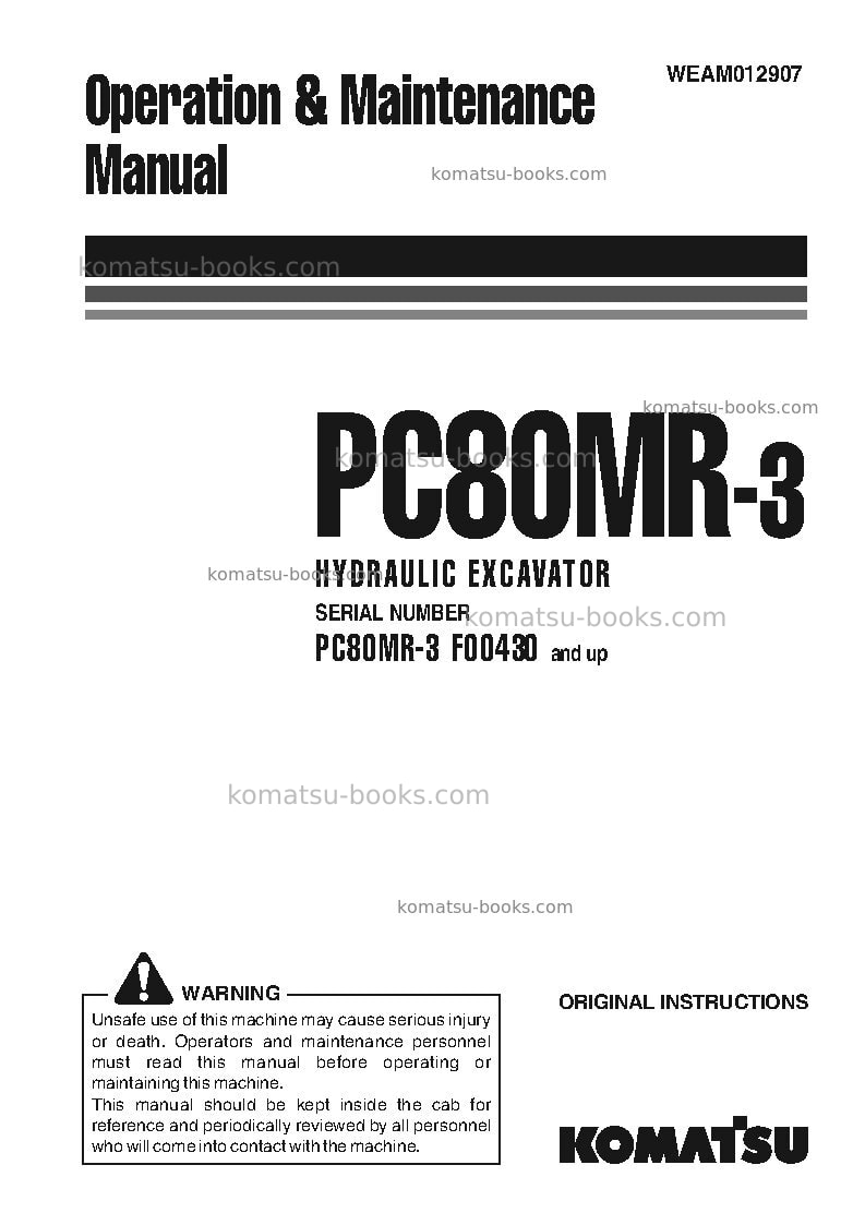 Komatsu pc80mr-3ita Operation manual cover