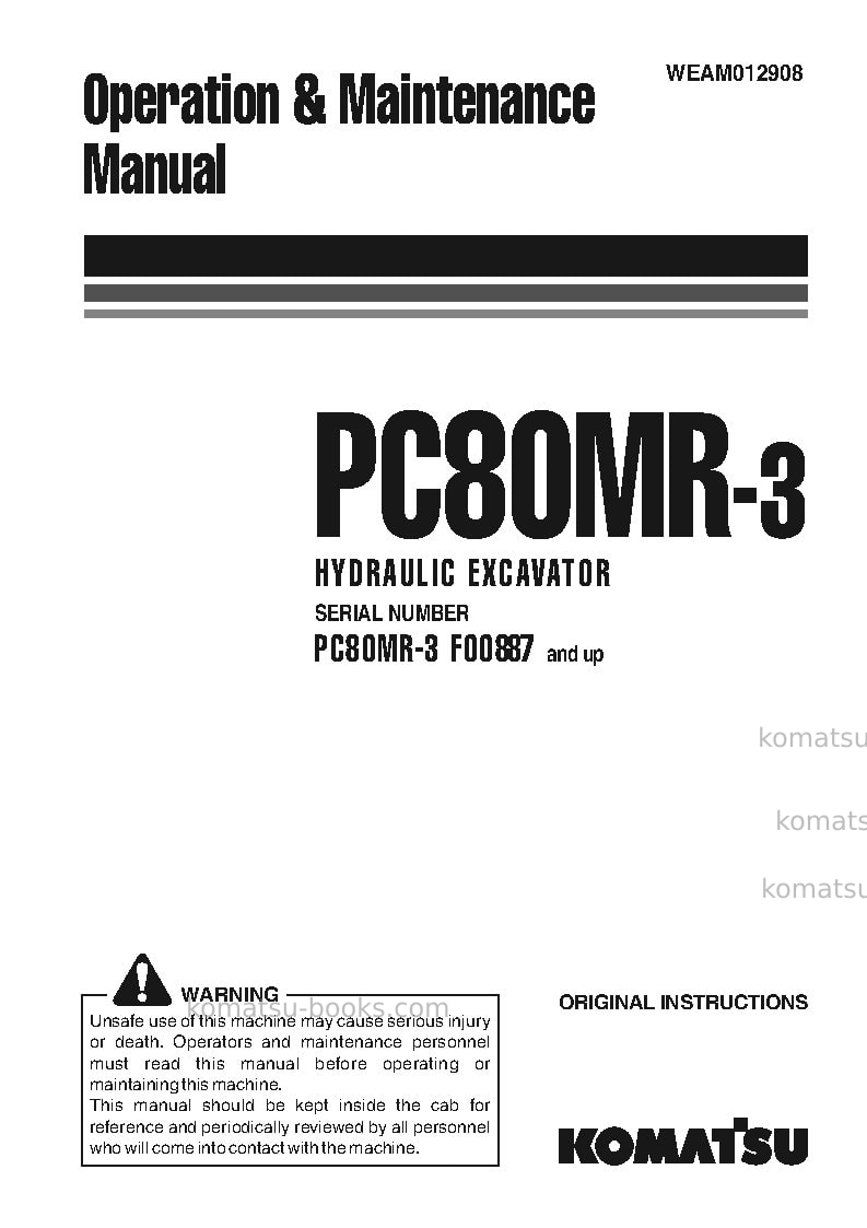 Komatsu pc80mr-3ita Operation manual cover