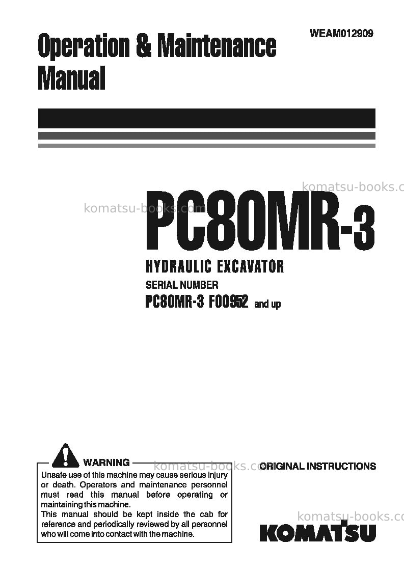 Komatsu pc80mr-3ita Operation manual cover Komatsu pc80mr-3ita Operation manual cover