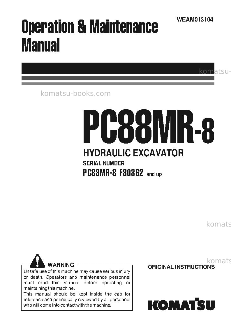 Komatsu pc88mr-8ita Operation manual cover Komatsu pc88mr-8ita Operation manual cover