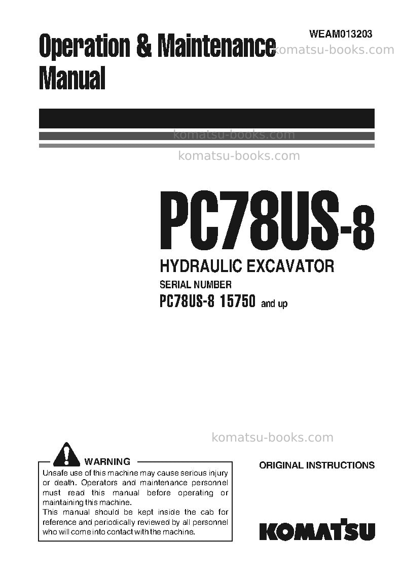 Komatsu pc78us-8jpn-for eu Operation manual cover Komatsu pc78us-8jpn-for eu Operation manual cover