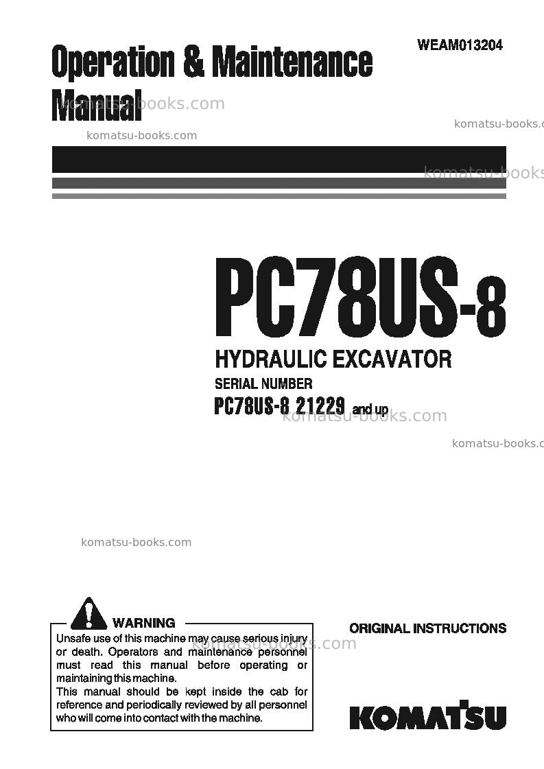 Komatsu pc78us-8jpn-for eu Operation manual cover Komatsu pc78us-8jpn-for eu Operation manual cover