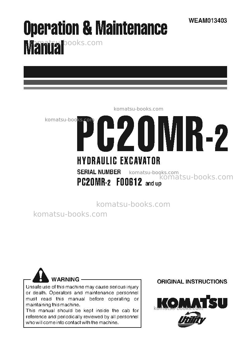 Komatsu pc20mr-2ita Operation manual cover Komatsu pc20mr-2ita Operation manual cover